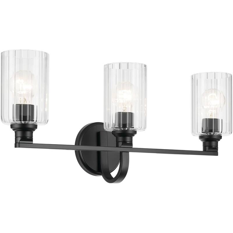 Kichler 55226FLU Gioe 3 Light 24" Wide Vanity Light with Clear Fluted - Black