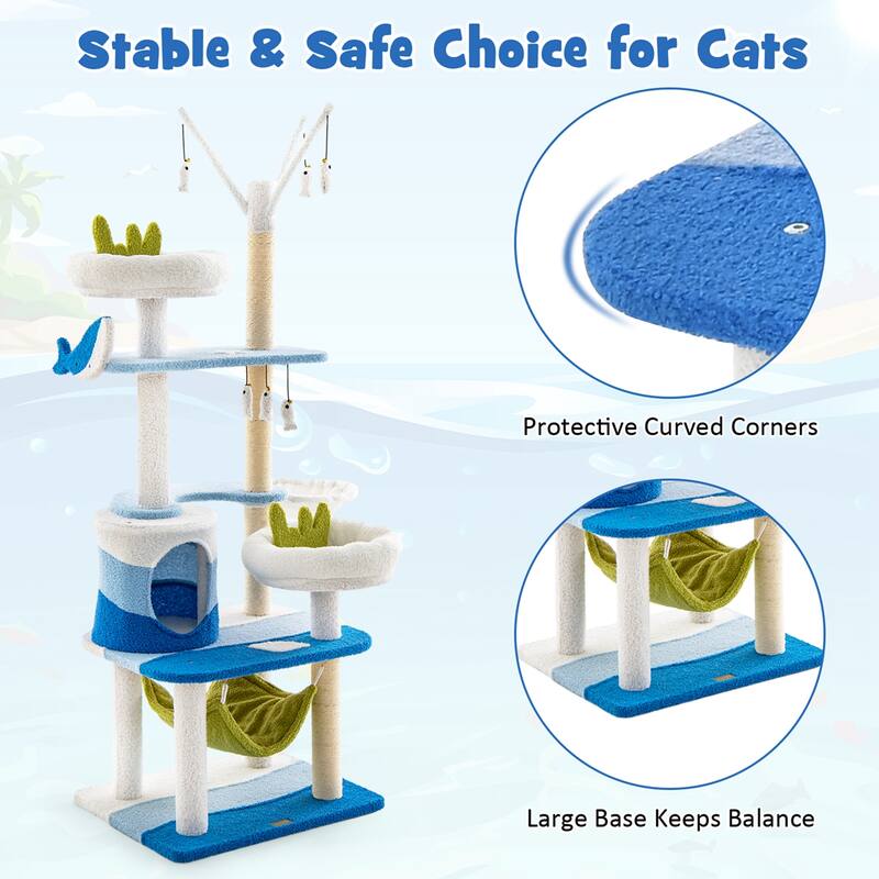 Petsite Ocean-themed Cat Tree with Sisal Covered Scratching Posts - See Details