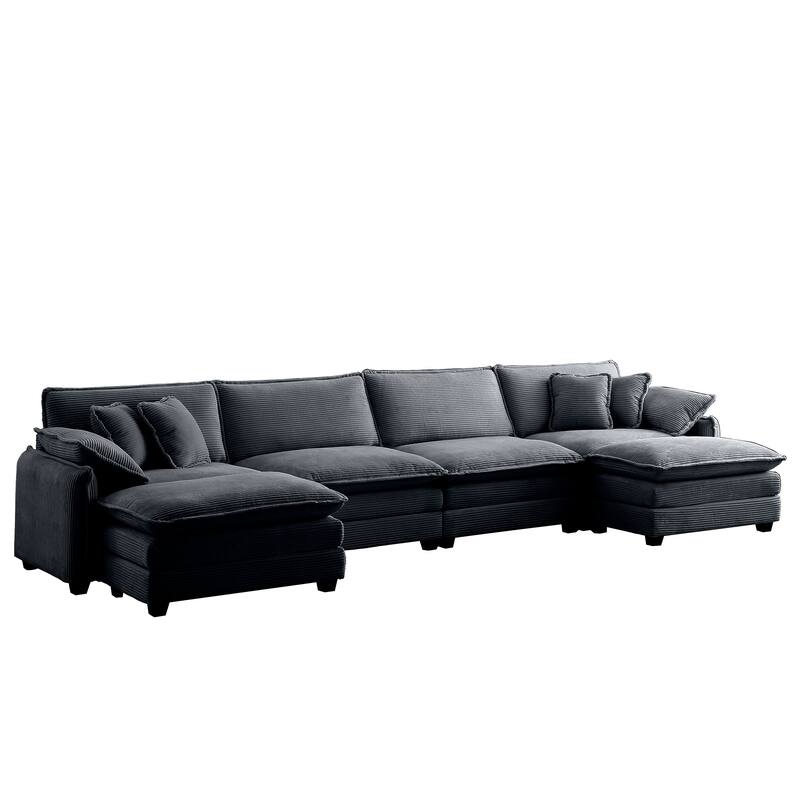 6-piece Oversized Corduroy Upholstered U-Shaped Modular Sectional Sofa with 2 Removable Ottoman and Free Combination