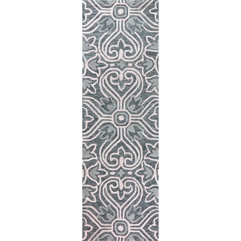 Alora Decor Lavine Hand-tufted Medallion Wool Rug - 2'6" x 8' - Natural/Grey