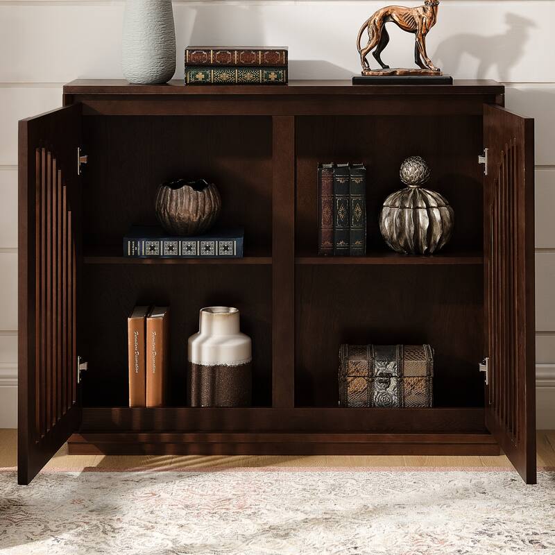 Modern Fluted Storage Sideboard Cabinet with 2 Outlet Holes