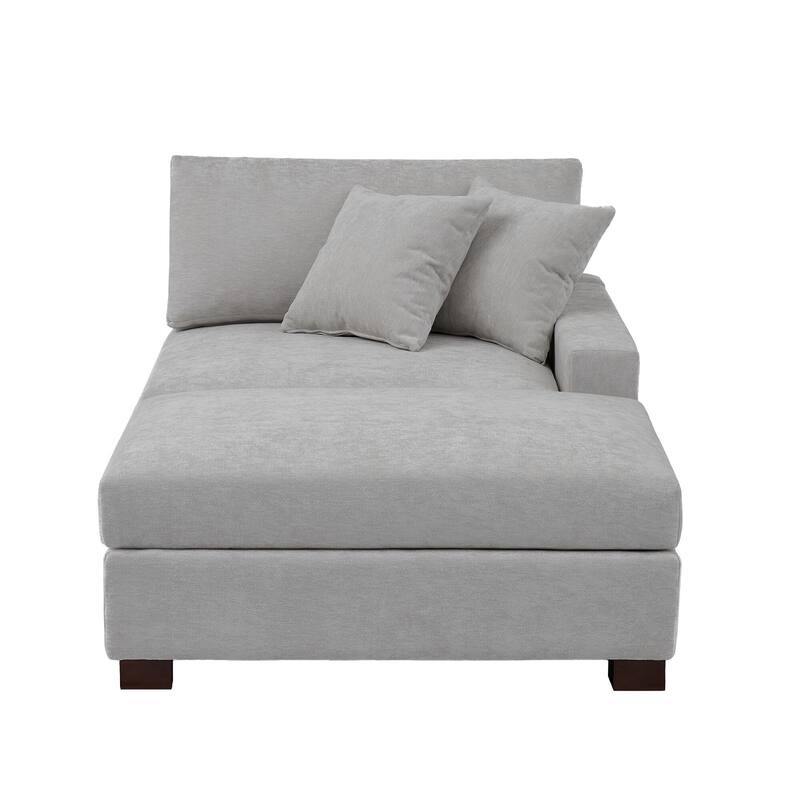 Modern Chenille Chaise Lounge Set with Ottoman