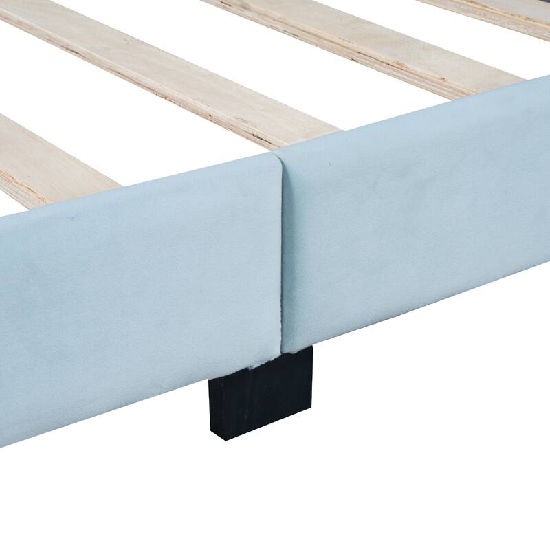 Kids Shell Twin Bed Frame Upholstered Low Profile Platform Bed Slats Supports Child Comfortable Sleep Velvet Bed Frame - Blue