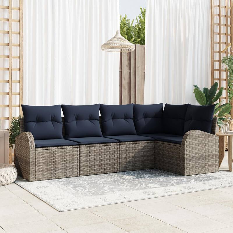 vidaXL 5/6 Garden Sofa Set with Cushions Black/Brown/Grey Poly Rattan - 92.1 x 48.8 x 27.2 - Grey without table