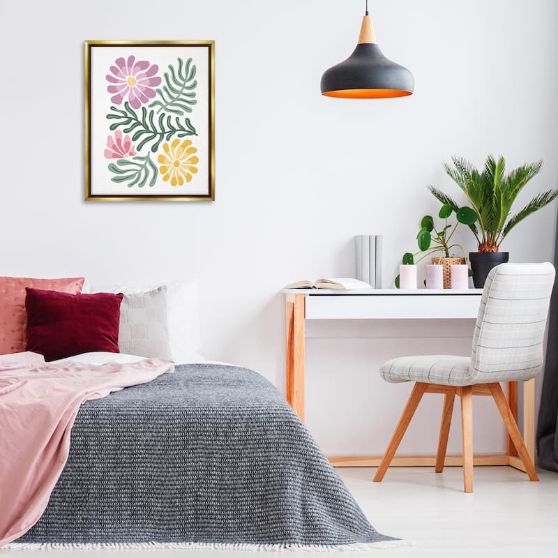Stupell Pastel Midcentury Mod Blooms Framed Floater Canvas Wall Art Design By Kim Allen