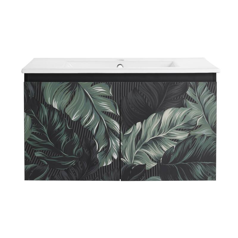 30" Floating Wall-Mounted Bathroom Vanity with Soft-Close Door Hinges, Ceramic Sink & Ample Storage