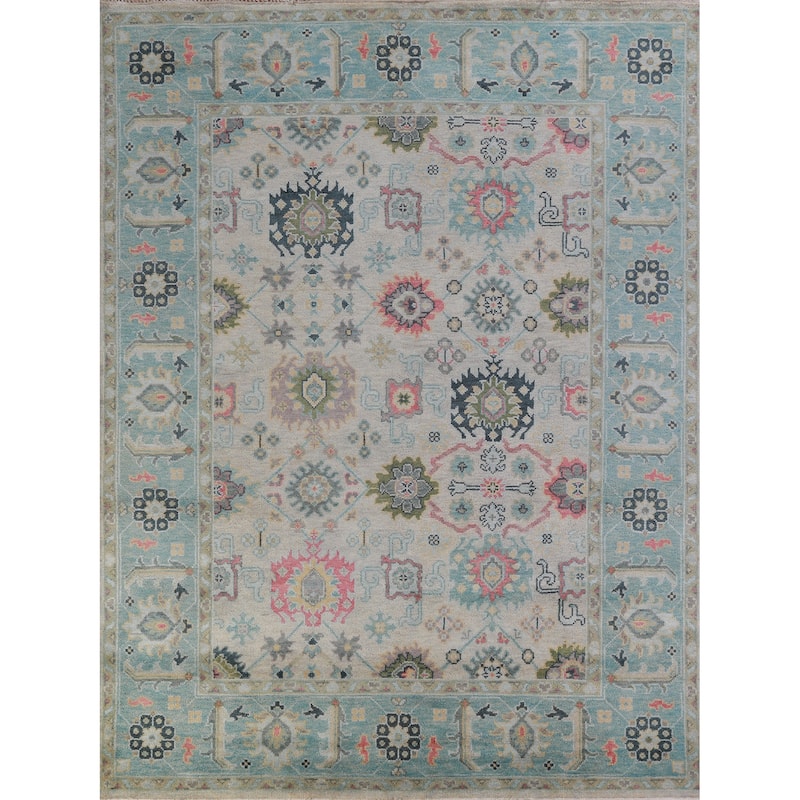 Floral Oushak Indian Area Rug Hand-Knotted Oriental Wool Carpet - 8'0" x 10'0"