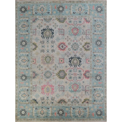 Floral Oushak Indian Area Rug Hand-Knotted Oriental Wool Carpet - 8'0" x 10'0"