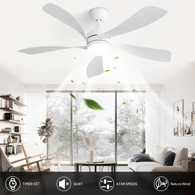 52" White Smart Ceiling Fan with LED Light, App/Remote Control, 6-Speed Reversible DC Motor