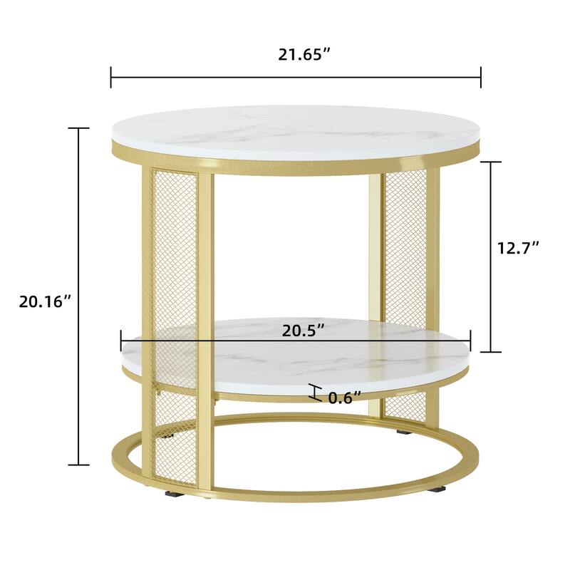 2 Tier Marble End Table Sofa Side Decorative Round Coffee Table - 21.7x20.1x20.3 inch