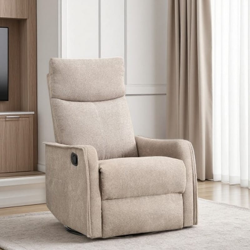 Fabric Swivel and Rocking Recliner Chair with Heated Massage, 360° Rotation, Adjustable Recline, and Lumbar Support