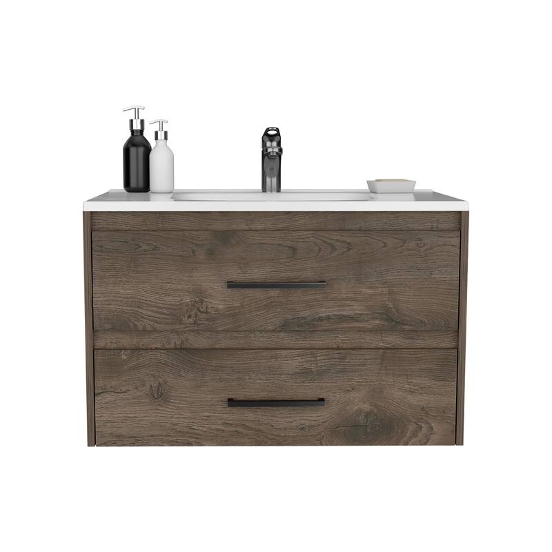 Vanity Bathroom Unit with Dual Drawer Storage, Dark Brown & White, 20.4" Height for Bathroom Organization
