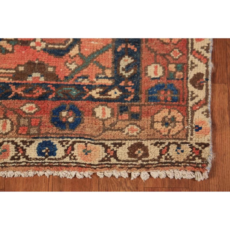 Geometric Hamedan Persian Runner Rug Orange Hand-Knotted Wool Carpet - 3'4"x 13'6"
