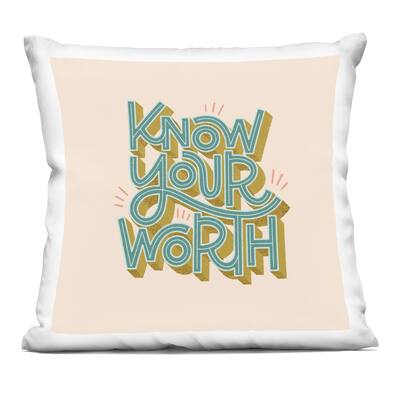 Stupell Know Your Worth Green on Beige Decorative Printed Throw Pillow Design by Sarah Hickman