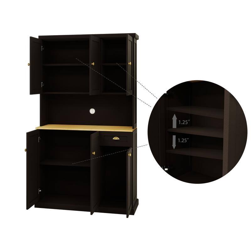 71" Modern Kitchen Pantry Cabinet with Microwave Countertop, Adjustable Shelves & Drawer