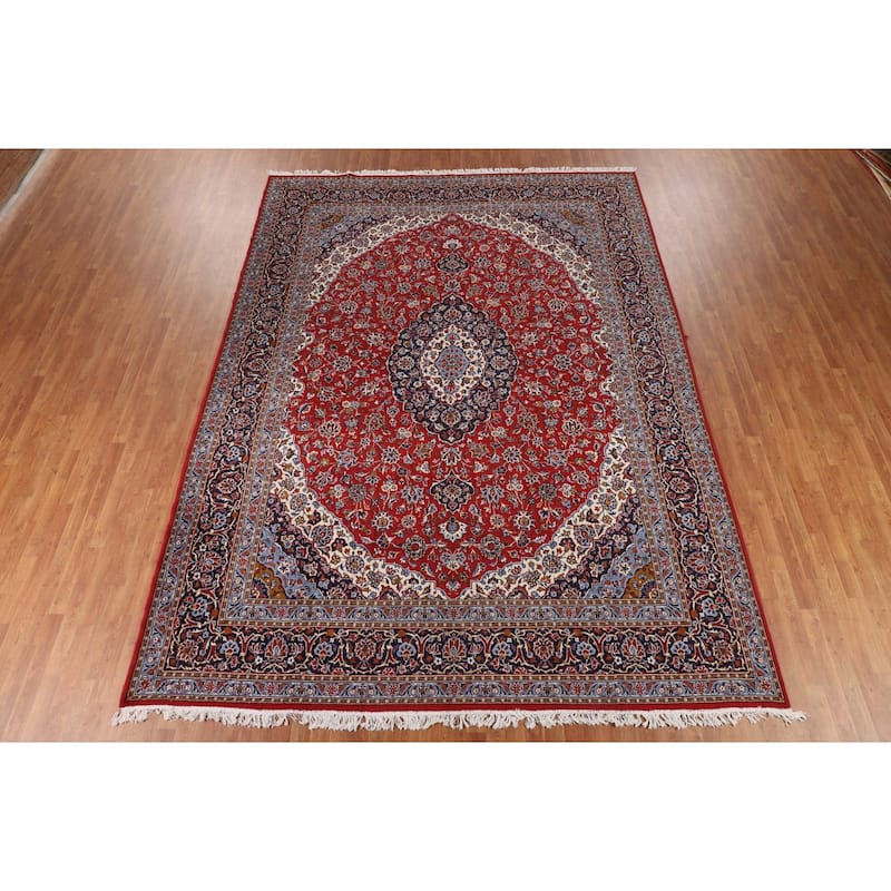 Red Floral Kashan Turkish Rug Oriental Machine-Made Carpet - 9'8" x 13'2"