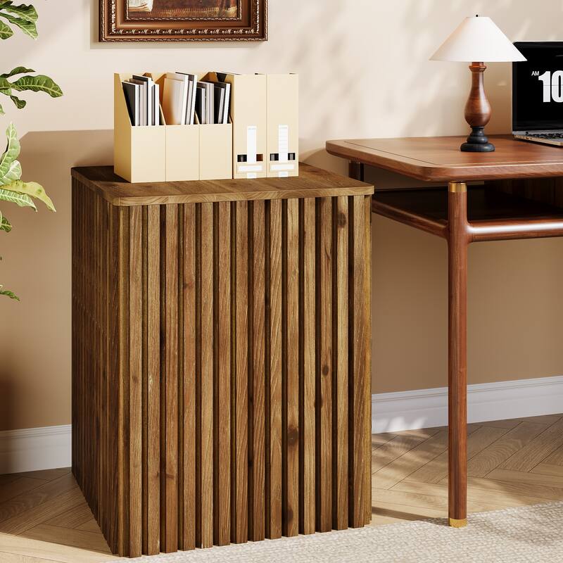 Solid Wood End Table, Fluted Side Table with Storage and Removable Lid - 18.9" D x 18.9" W x 24.21" H