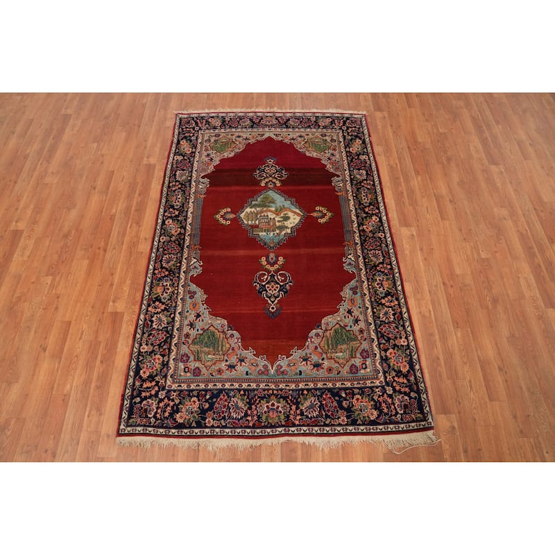 Hand Knotted Oriental 100% Wool Carpet Traditional Medallion Oranges & Rust Kashan Area Rug - 6' 9'' X 4' 3''