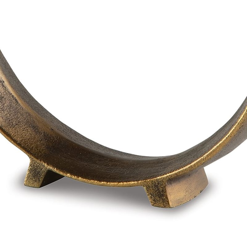 Dalie 12 Inch Sculpture, Set of 2, Round, Antique Brass Tone Cast Aluminium