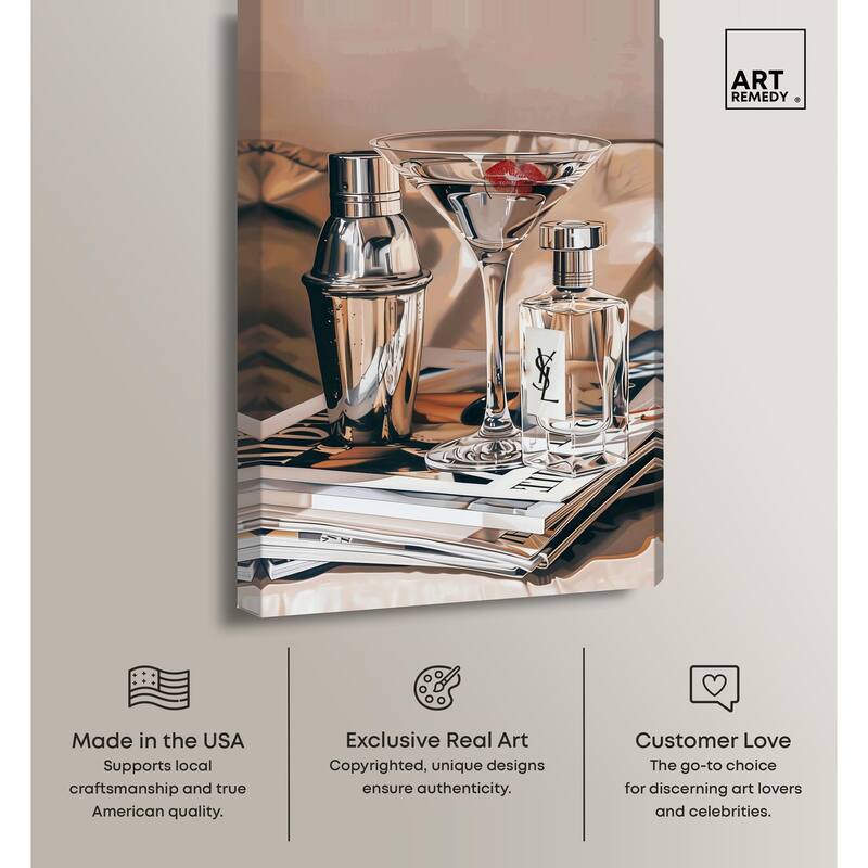 Martini Magazine Stack Canvas by Art Remedy, Gallery Wrapped