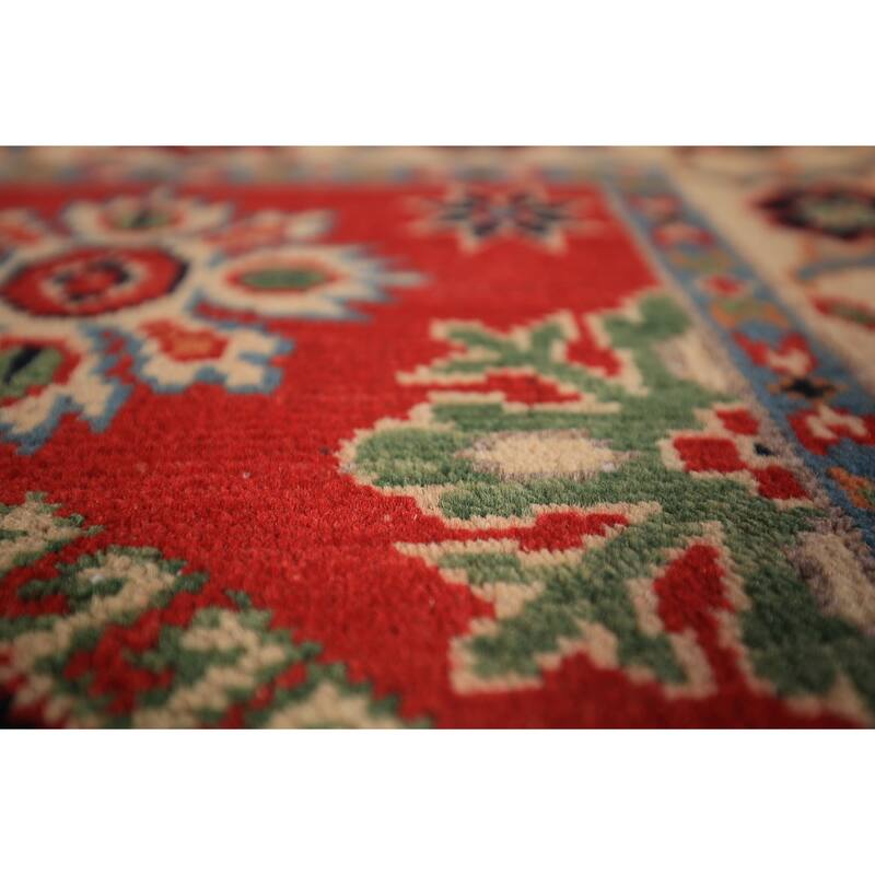 Red Kazak Foyer Rug Handmade Oriental Geometric Wool Carpet - 2'0" x 3'0"