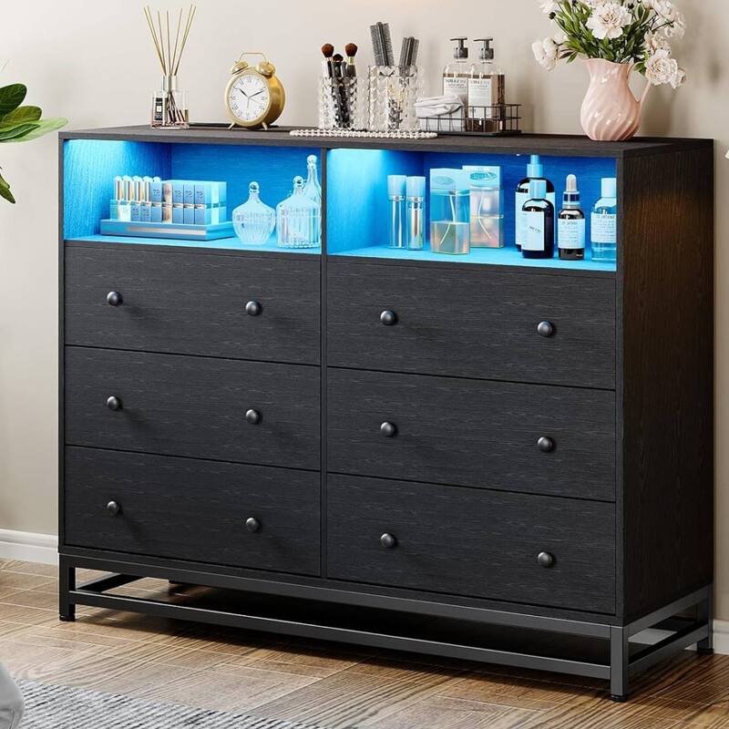 6 Drawer Dresser with LED Lights, Charging Station