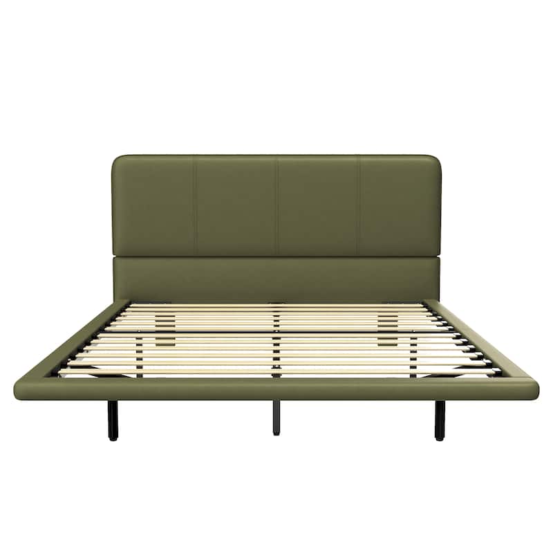 Modern PU Leather Full Size Floating Platform Bed Frame with LED Light