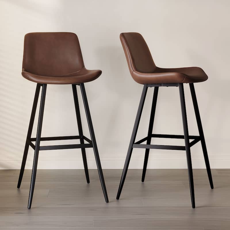 Modern Industrial Counter Stools Faux Leather Upholstered Counter Height Bar tools with Back