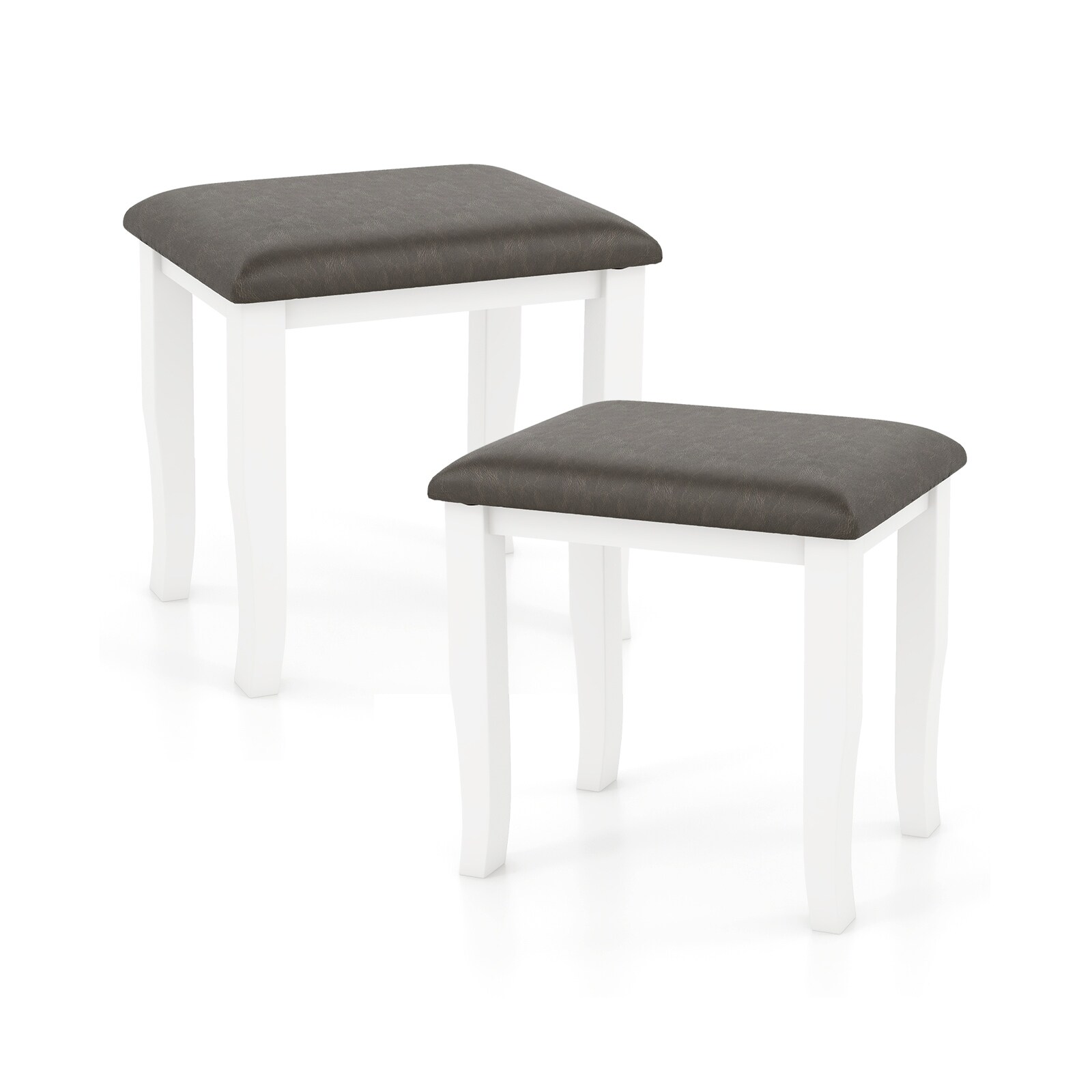 Set of 2 Faux Leather Vanity Stool Chair with Acacia Wood Legs and Smooth  Padded Seat - 18.5" x 14.5" x 17.5" - On Sale - Bed Bath & Beyond - 40817307
