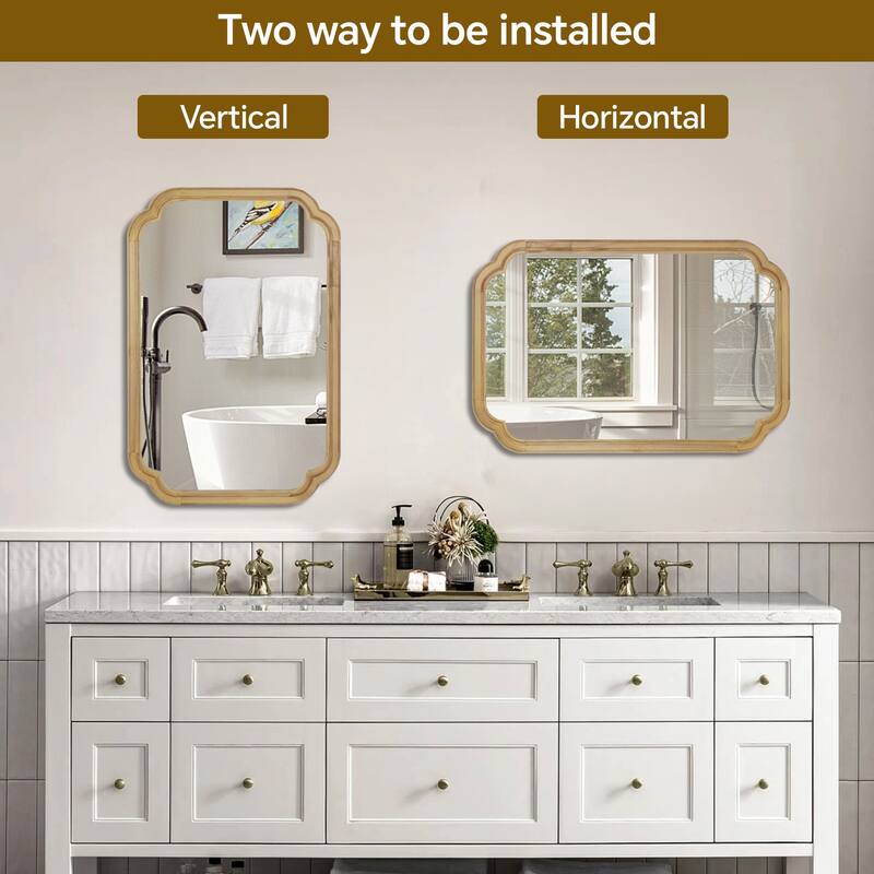 GDFStudio - Caldera Luxury Modern Sculpted Solid Wood Rounded Corner Decorative Wall Mirror with Dual Orientation Hanging