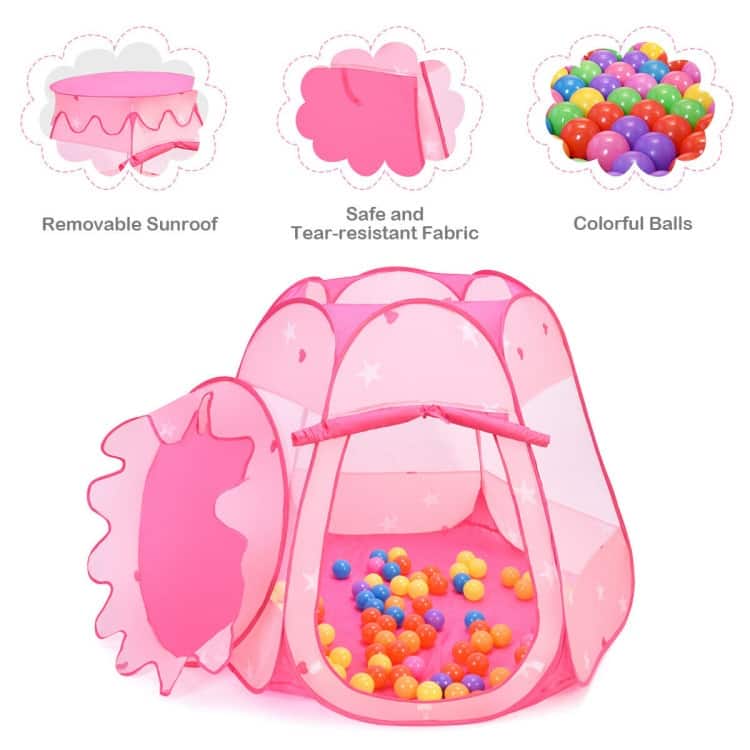 Pink Portable Kid Play House Play Tent with 100 Balls - 33.5" x 33.5" x 39.5"