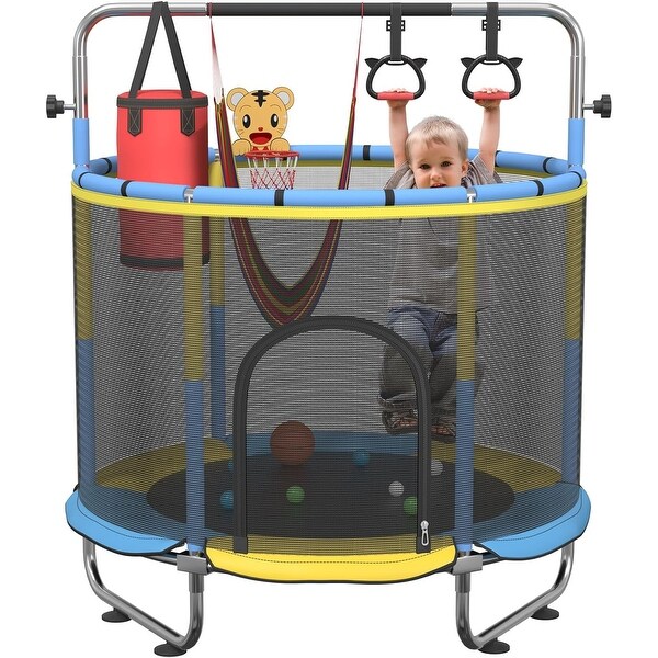 Toddler Trampoline with 8-in-1 Play Modes, Safety Enclosure - On