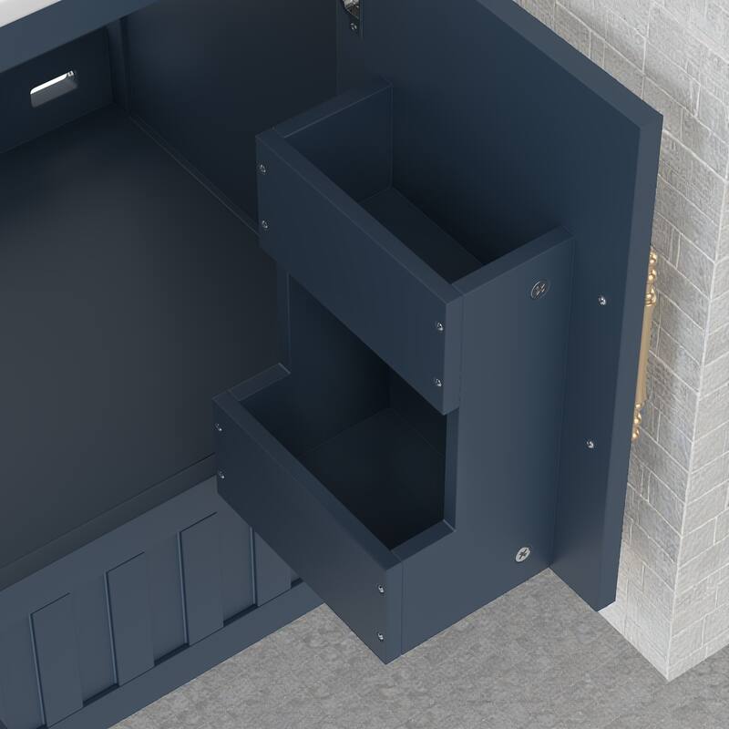 30" Bathroom Vanity with Sink, Solid Wood & MDF Cabinet with Doors, Drawer and Open Storage Shelves