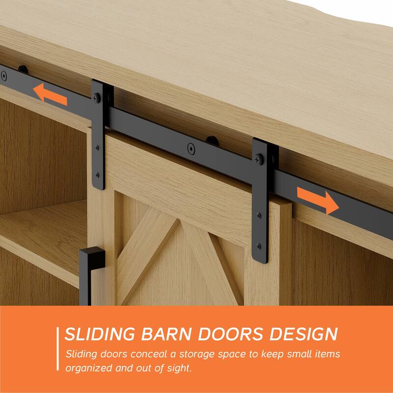 WAMPAT Sliding Barn Door 59-inch Wood TV Stand Storage Cabinet