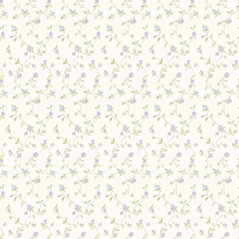 Galerie Wallcoverings Miniatures 3 Rose Bud Trellis Vine Design Vinyl on Non-woven Matte Wallpaper Roll - 33 feet x 21 inches - Purple