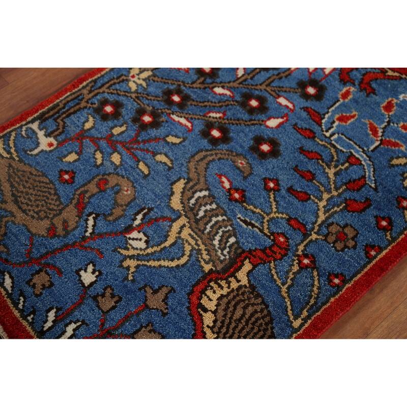Animals Design Blue Ziegler Indian Runner Rug Hand-Knotted Wool Carpet - 2'6"x 7'11"