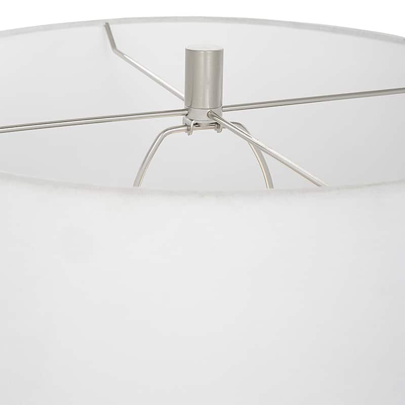 Marble Table Lamp with Drum Shade - 24.5" - Plated Brushed Nickel Finish