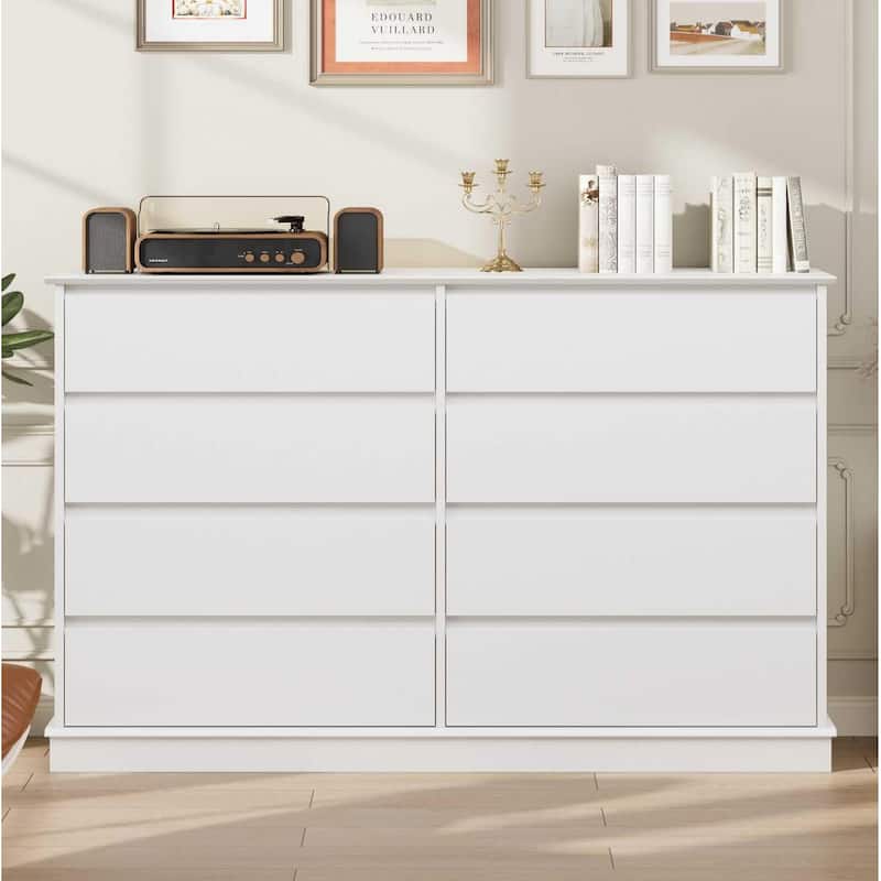 8 Drawer Dressers for Bedroom, Wooden Chest of Drawers with Deep Drawers, Large Double Dresser - White