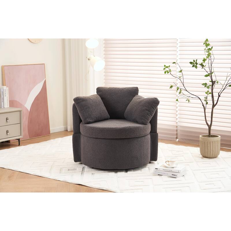 360° Swivel Chair with Storage and Throw Pillows - Dark Gray