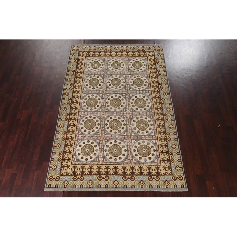 Vegetable Dye Traditional Khotan Oriental Wool Area Rug Hand-knotted - 6'3" x 9'7"
