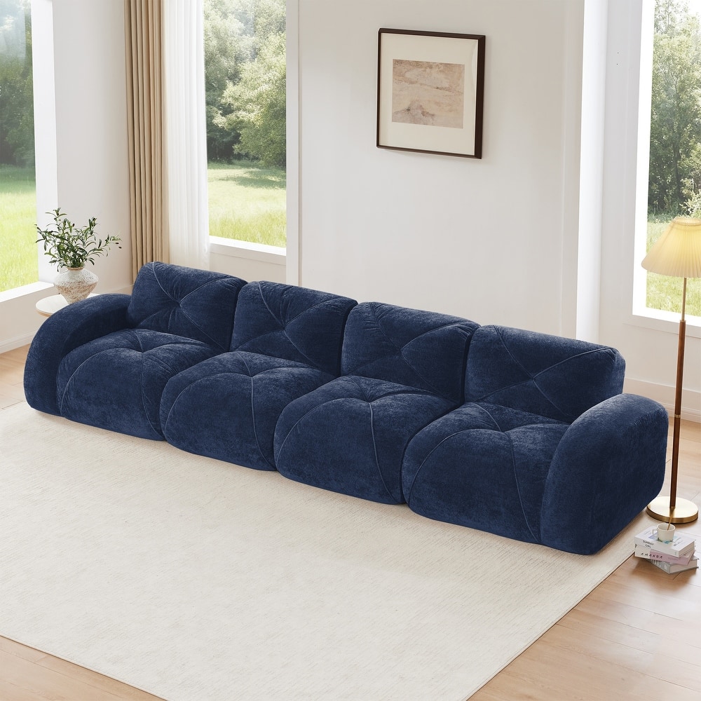140" Soft Velvet Fabric, Boneless Sofa With Tufted, 32D High Density Sponge, Ergonomic Design Bottom