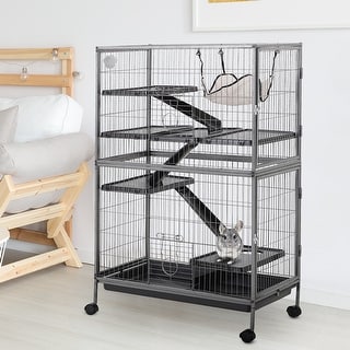 PawHut 4 Tier Steel Plastic Small Animal Pet Cage Kit for Little Rabbit ... - Small Pet Cage Upgrade Packages