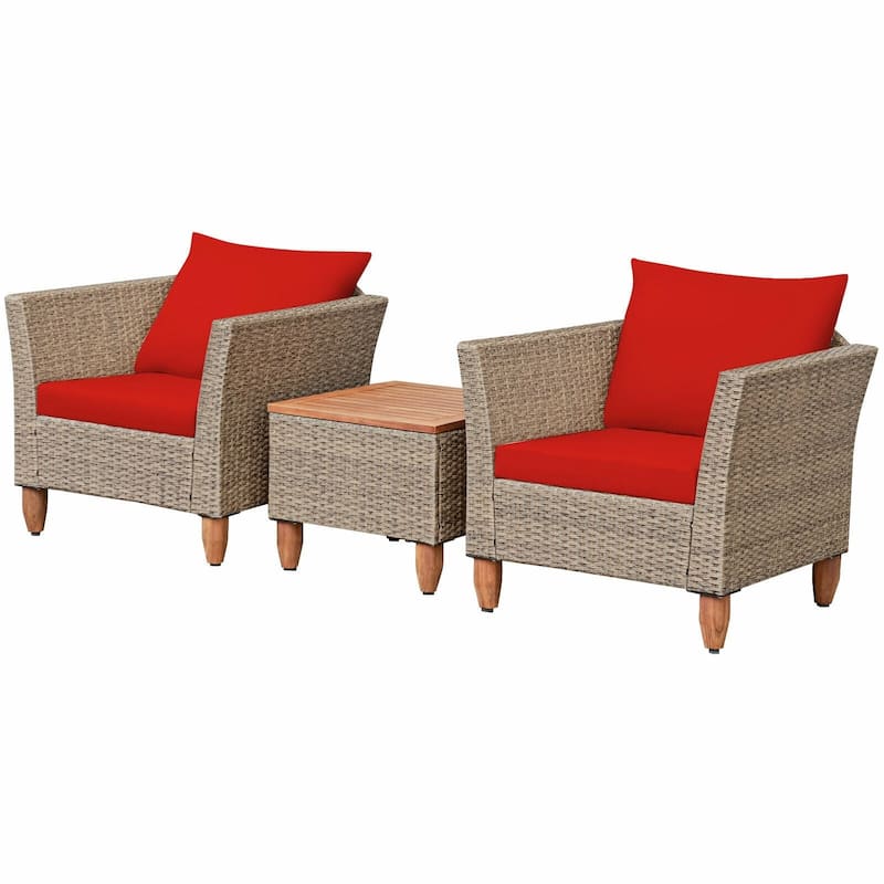 3 Pieces Patio Rattan Furniture Set with Washable Cushion for Yard Porch - 29" x 27" x 28"(L x W x H)