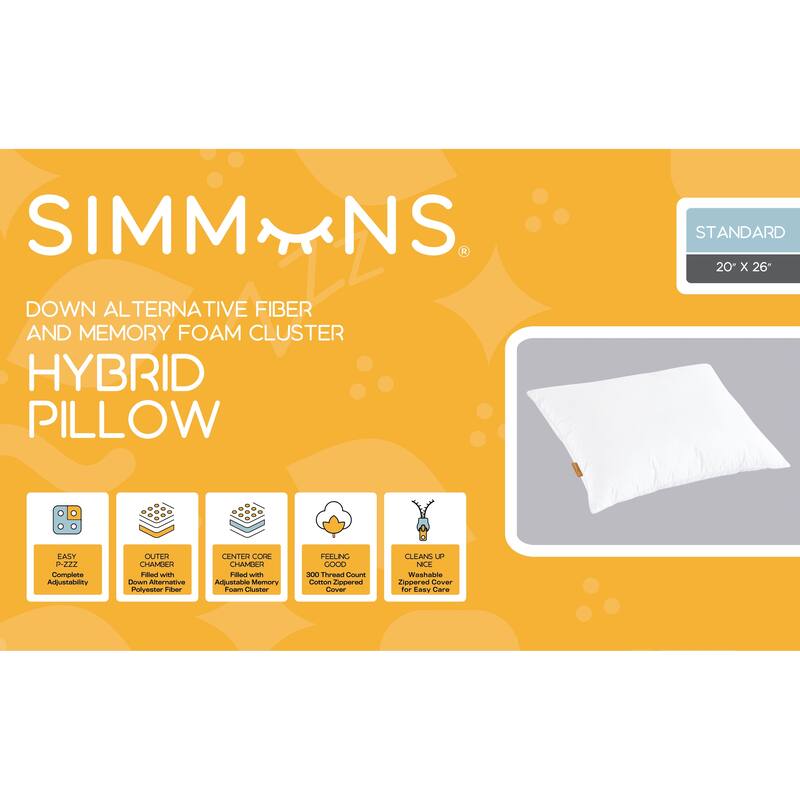 Simmons Down Alternative/Memory Foam Hybrid Standard/Queen 20x26 Pillow