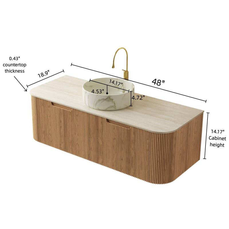 Floating Bathroom with Round Ceramic Basin and Storage Drawer