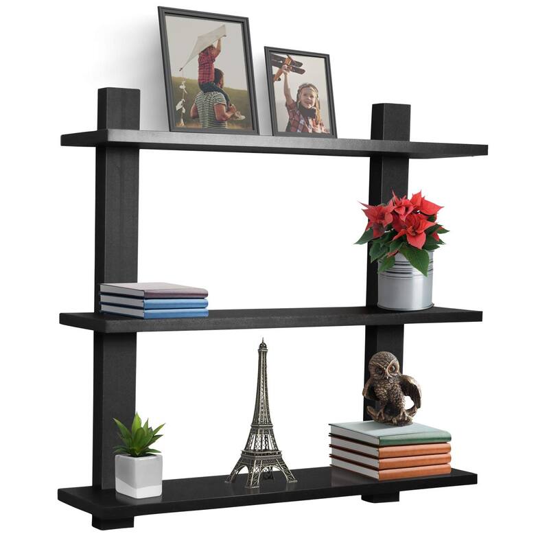 Sorbus Floating Shelf Asymmetric Wood Floating Shelf (3 Tier) - 23.62" L x 6" W x 23.62" H - Black