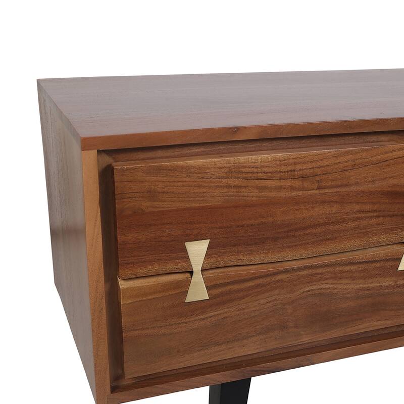 Natural Wood+Brown 58" TV Stand with Closed Cabinets & Open Shelves for Living Room