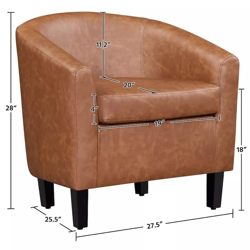 PU Leather Accent Chair Modern Barrel Chair Brown - 27" x 39"
