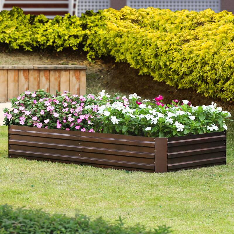 Galvanized Steel Rectangular 5.8-Ft x 2.9-Ft Raised Garden Bed Planter, Brown - 11.61" H x 70.15" W x 34.76" D