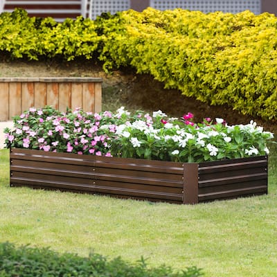 Galvanized Steel Rectangular 5.8-Ft x 2.9-Ft Raised Garden Bed Planter, Brown - 11.61" H x 70.15" W x 34.76" D